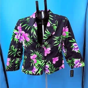 Rafaella Black Tropical Floral Jacket Blazer Fuchsia, Green, purple sz 12 NWT